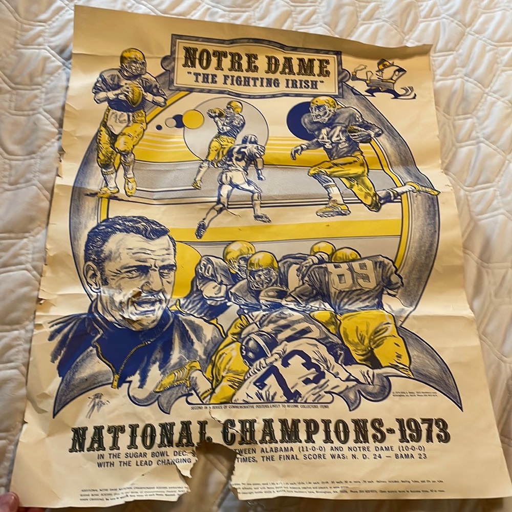 Vintage Notre Dame 1973 National Championship poster  (AL vs ND)